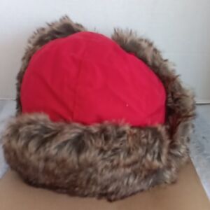 D&Y Red Winter Hat with Faux Fur Trim